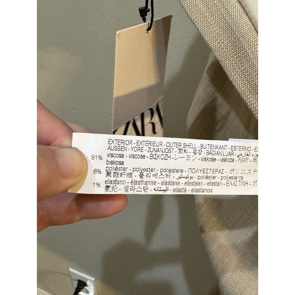Zara Asymmetric Pencil Dress Slip Midi Camel Taupe Beige Size XS Linen Feel - Picture 10 of 14